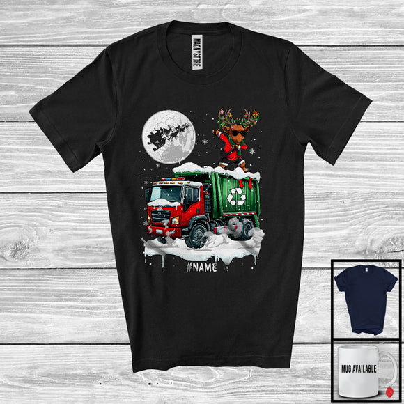 MacnyStore - Personalized Dabbing Reindeer On Garbage Truck; Joyful Christmas Custom Name; Garbage Truck Driver T-Shirt