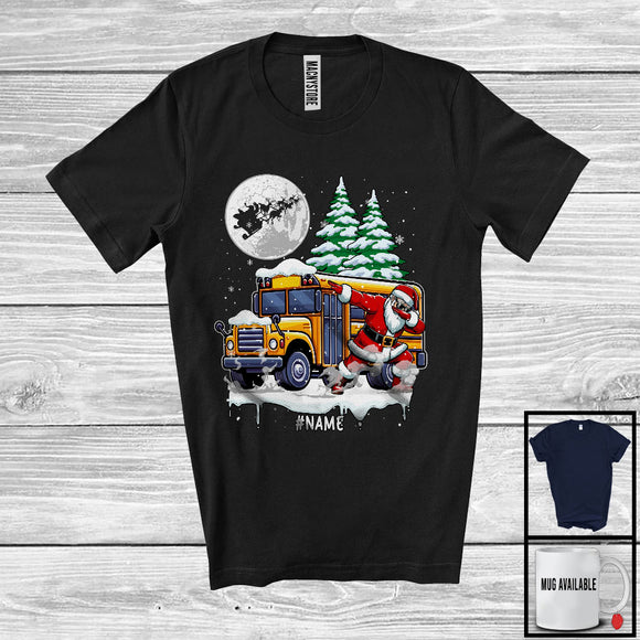 MacnyStore - Personalized Dabbing Santa On School Bus; Joyful Christmas Custom Name; School Bus Driver T-Shirt