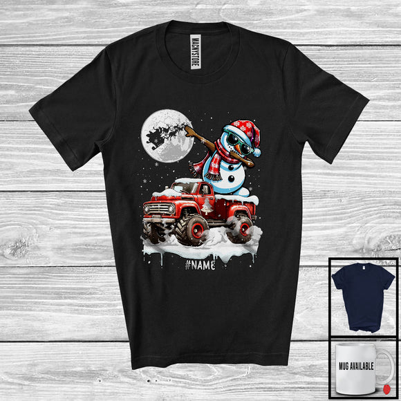 MacnyStore - Personalized Dabbing Snowman On Pickup Truck; Joyful Christmas Custom Name; Pickup Truck Driver T-Shirt