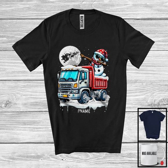 MacnyStore - Personalized Dabbing Snowman On Truck; Joyful Christmas Custom Name; Truck Driver Trucker T-Shirt