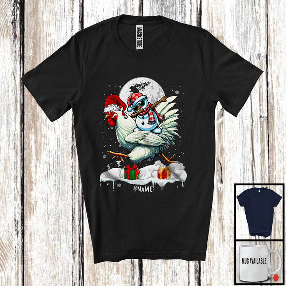 MacnyStore - Personalized Dabbing Snowman Riding Chicken; Joyful Christmas Custom Name Santa Farm; Farmer T-Shirt