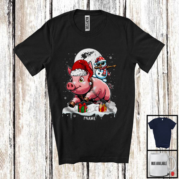 MacnyStore - Personalized Dabbing Snowman Riding Pig; Joyful Christmas Custom Name Santa Farm; Farmer T-Shirt