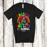 MacnyStore - Personalized Dabbing Through 100 Days Of School; Joyful Custom Name Flamingo Student Teacher T-Shirt