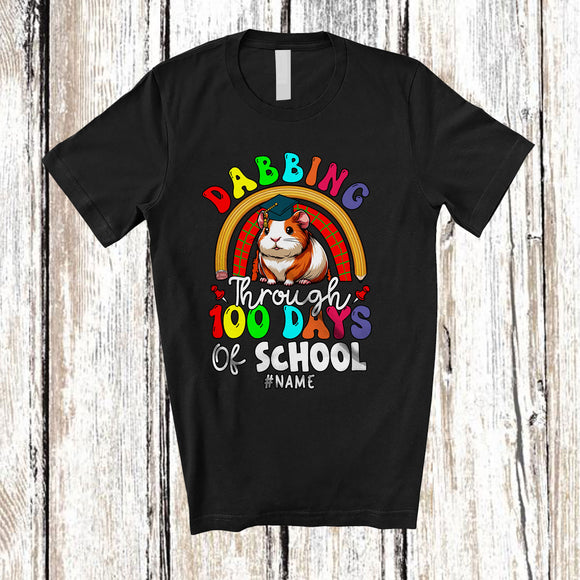 MacnyStore - Personalized Dabbing Through 100 Days Of School; Joyful Custom Name Guinea Pig Student Teacher T-Shirt