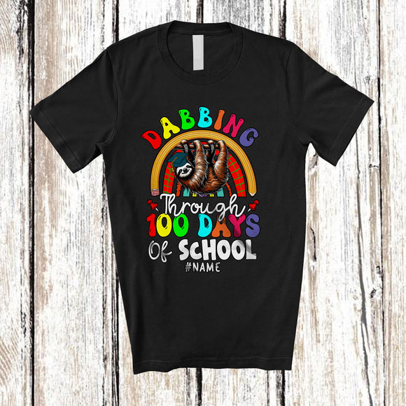 MacnyStore - Personalized Dabbing Through 100 Days Of School; Joyful Custom Name Sloth Student Teacher T-Shirt