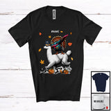 MacnyStore - Personalized Dabbing Turkey Riding Llama; Humorous Thanksgiving Farm; Custom Name Farmer T-Shirt