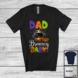 MacnyStore - Personalized Dad Of The Brewing Baby, Humorous Halloween Pregnancy Custom Name, Witch Family T-Shirt