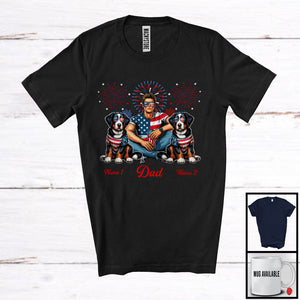 MacnyStore - Personalized Dad With Two Custom Name Entlebucher Mountain, Amazing 4th Of July Fireworks T-Shirt