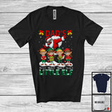 MacnyStore - Personalized Dad's Little Elf; Cheerful Christmas Dabbing Santa With Elf; Custom Name Family T-Shirt