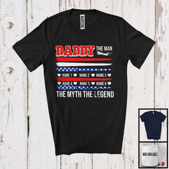 MacnyStore - Personalized Daddy The Myth Legend, Proud Father's Day Custom Name Pilot, US Flag Airplane T-Shirt