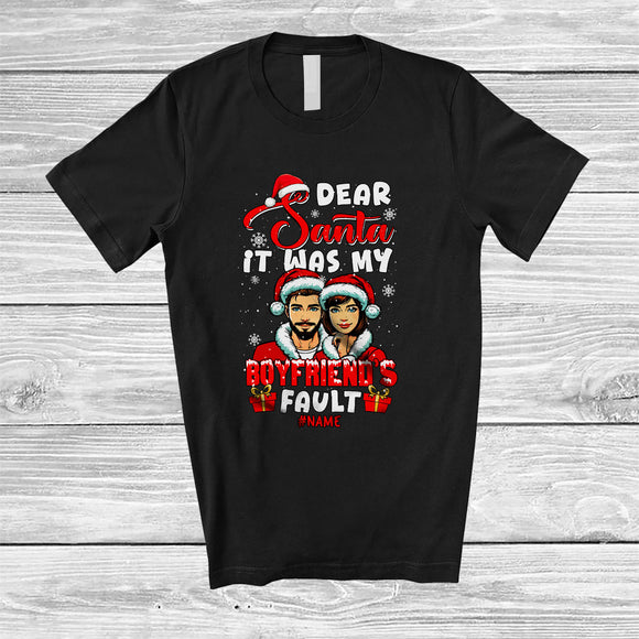 MacnyStore - Personalized Dear Santa It Was My Boyfriend's Fault; Fantastic Christmas Santa Custom Name Couple T-Shirt