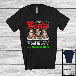 MacnyStore - Personalized Dear Santa Just Bring Australian Shepherds; Lovely Christmas Custom Name Snowing T-Shirt