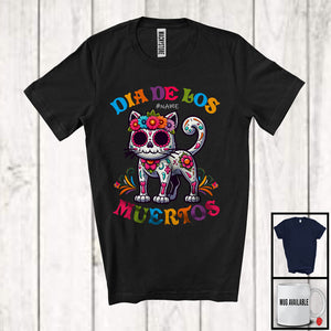 MacnyStore - Personalized Dia De Los Muertos; Adorable Flowers Sugar Skull Cat Custom Name; Mexican Family T-Shirt