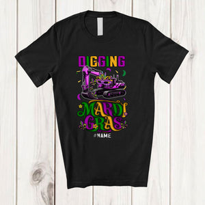 MacnyStore - Personalized Digging Mardi Gras Excavator; Amazing Mardi Gras Custom Name Boy Driver; Parades T-Shirt