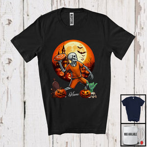 MacnyStore - Personalized Disc Golf Skeleton Custom Name Player; Joyful Halloween Moon Sport Team T-Shirt