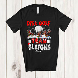 MacnyStore - Personalized Disc Golf Team Sleighs; Joyful Christmas Santa Sled Reindeer; Custom Name Sport Player T-Shirt