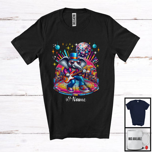 MacnyStore - Personalized Disco Elephant Playing Guitar; Joyful Custom Name Guitarist Elephant; Music Lover T-Shirt