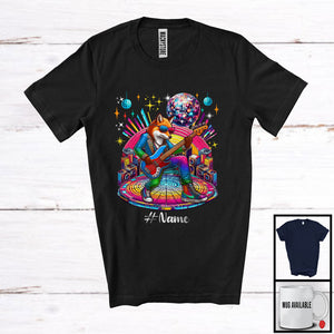 MacnyStore - Personalized Disco Fox Playing Guitar; Joyful Custom Name Guitarist Fox; Music Lover T-Shirt