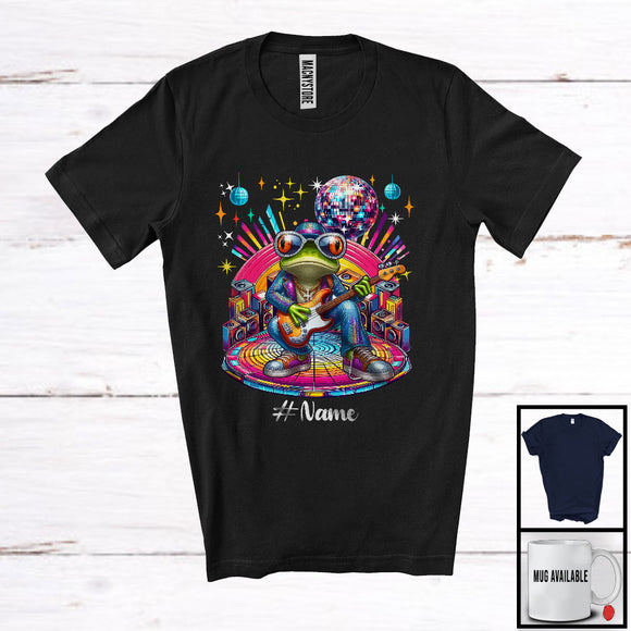 MacnyStore - Personalized Disco Frog Playing Guitar; Joyful Custom Name Guitarist Frog; Music Lover T-Shirt