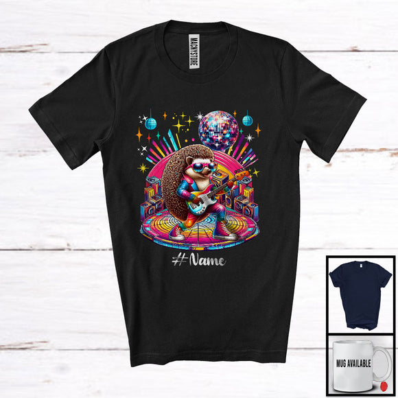 MacnyStore - Personalized Disco Hedgehog Playing Guitar; Joyful Custom Name Guitarist Hedgehog; Music Lover T-Shirt