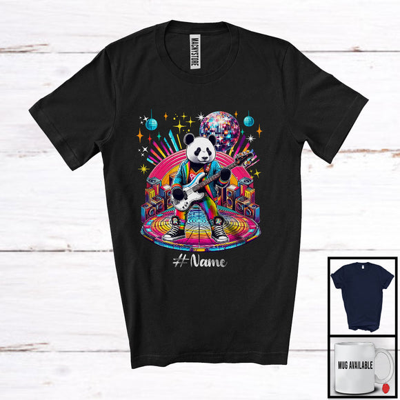 MacnyStore - Personalized Disco Panda Playing Guitar; Joyful Custom Name Guitarist Panda; Music Lover T-Shirt