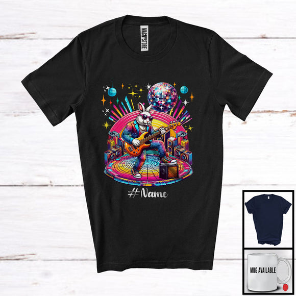 MacnyStore - Personalized Disco Rabbit Playing Guitar; Joyful Custom Name Guitarist Rabbit; Music Lover T-Shirt