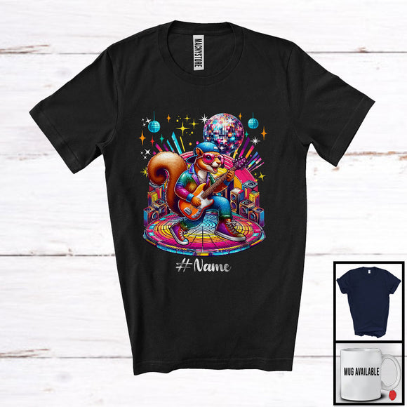 MacnyStore - Personalized Disco Squirrel Playing Guitar; Joyful Custom Name Guitarist Squirrel; Music Lover T-Shirt