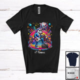 MacnyStore - Personalized Disco Unicorn Playing Guitar; Joyful Custom Name Guitarist Unicorn; Music Lover T-Shirt