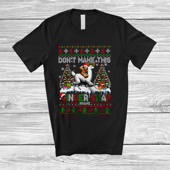 MacnyStore - Personalized Don't Make Ginger Snap; Joyful Christmas Custom Name Baker; Gingerbread Riding Llama T-Shirt