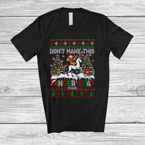 MacnyStore - Personalized Don't Make Ginger Snap; Joyful Christmas Custom Name Baker; Gingerbread Riding Unicorn T-Shirt