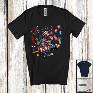 MacnyStore - Personalized Donkey Riding Firecracker, Lovely 4th Of July USA Flag Custom Name, Farm Animal T-Shirt