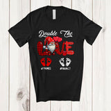 MacnyStore - Personalized Double The Love; Lovely Valentine Custom Name Twin Pregnancy; Plaid Gnome T-Shirt