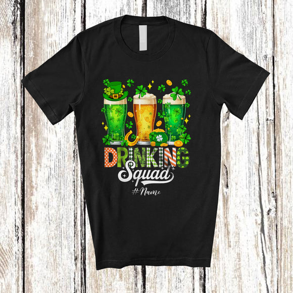 MacnyStore - Personalized Drinking Squad; Joyful St. Patrick's Day Shamrocks 3 Beer Glasses; Custom Name Drunker T-Shirt