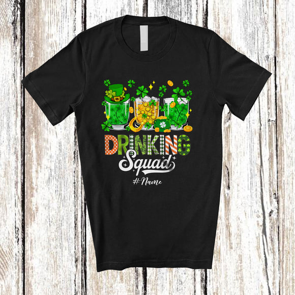 MacnyStore - Personalized Drinking Squad; Joyful St. Patrick's Day Shamrocks 3 Bourbon Glasses; Custom Name Drunker T-Shirt