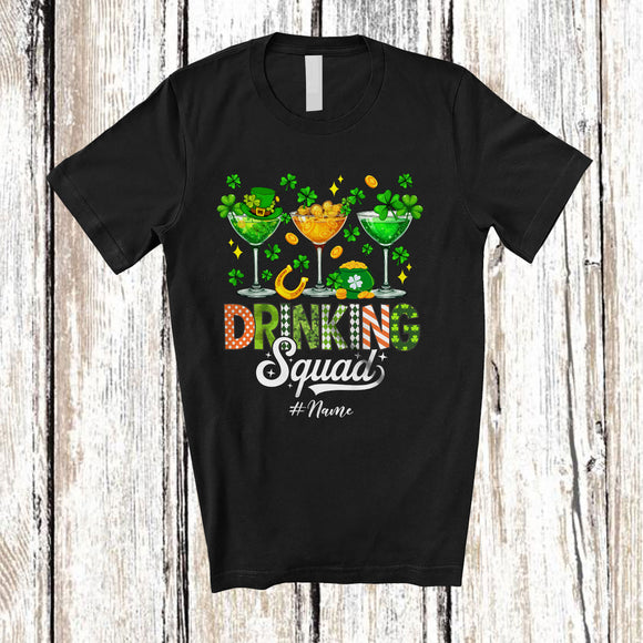 MacnyStore - Personalized Drinking Squad; Joyful St. Patrick's Day Shamrocks 3 Cocktail Glasses; Custom Name Drunker T-Shirt