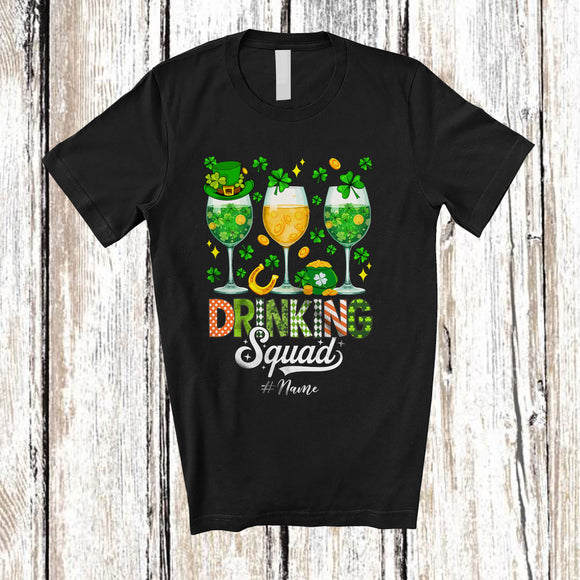 MacnyStore - Personalized Drinking Squad; Joyful St. Patrick's Day Shamrocks 3 Wine Glasses; Custom Name Drunker T-Shirt