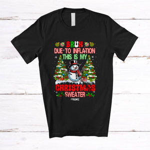 MacnyStore - Personalized Due to Inflation Christmas Sweater; Lovely Custom Name Snowman; Women Family T-Shirt