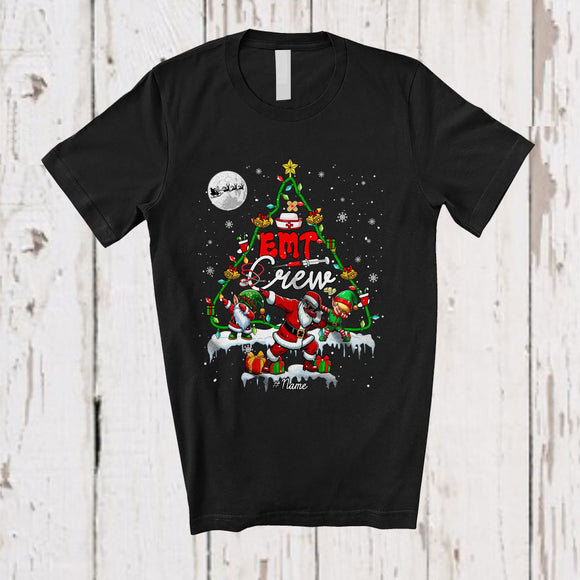 MacnyStore - Personalized EMT Crew; Amusing Christmas Tree Dabbing Santa Elf Gnome; Custom Name Nurse T-Shirt