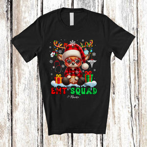 MacnyStore - Personalized EMT Squad; Fantastic Christmas Red Plaid Reindeer Snowing; Custom Name Nurse T-Shirt