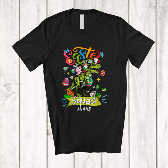 MacnyStore - Personalized Easter Squad; Adorable Custom Name Bunny Axolotl Gnome Riding T-Rex T-Shirt