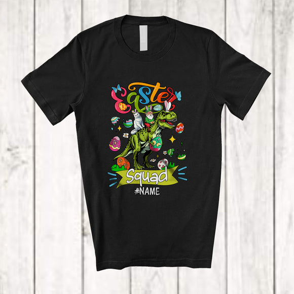 MacnyStore - Personalized Easter Squad; Adorable Custom Name Bunny Cat Gnome Riding T-Rex T-Shirt