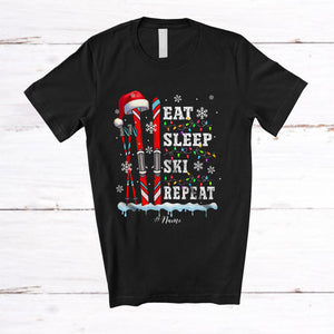 MacnyStore - Personalized Eat Sleep Ski Repeat; Amazing Christmas Custom Name Santa Ski Helmet Player Team T-Shirt