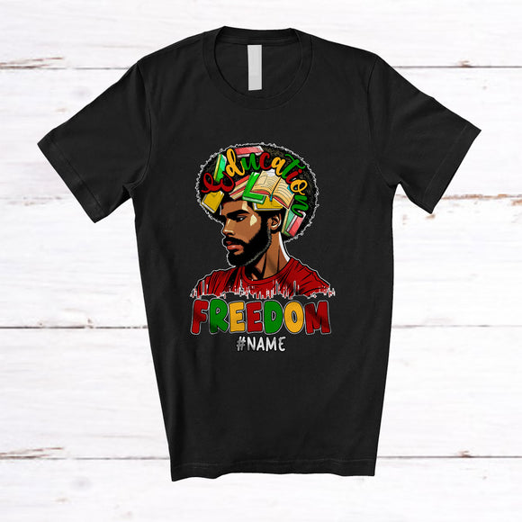 MacnyStore - Personalized Education Freedom; Proud Black History Month Book As Brain; Custom Name Men Afro T-Shirt