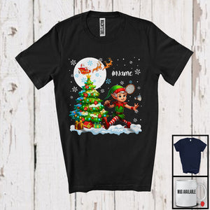 MacnyStore - Personalized Elf Playing Badminton Team; Awesome Christmas Custom Name Sport Player T-Shirt