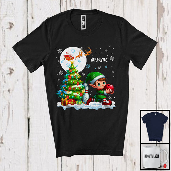 MacnyStore - Personalized Elf Playing Bowling Team; Awesome Christmas Custom Name Sport Player T-Shirt