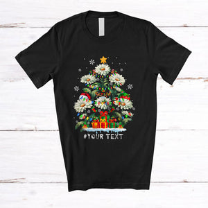 MacnyStore - Personalized Elf Reindeer Santa Daisy Christmas Tree; Lovely Custom Name Family; Daisy Flower T-Shirt