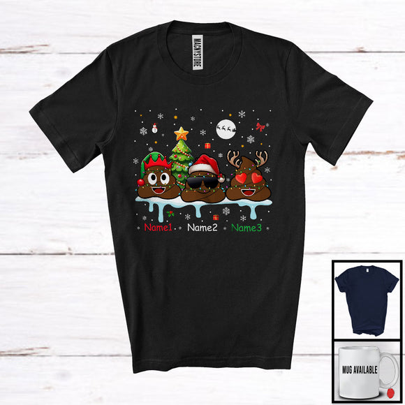 MacnyStore - Personalized Elf Santa Reindeer Poops; Lovely Christmas Tree Snowing; Custom Name Family T-Shirt