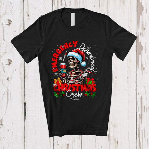 MacnyStore - Personalized Emergency Department Christmas Crew; Scary Santa Skeleton; Custom Name Nurse T-Shirt