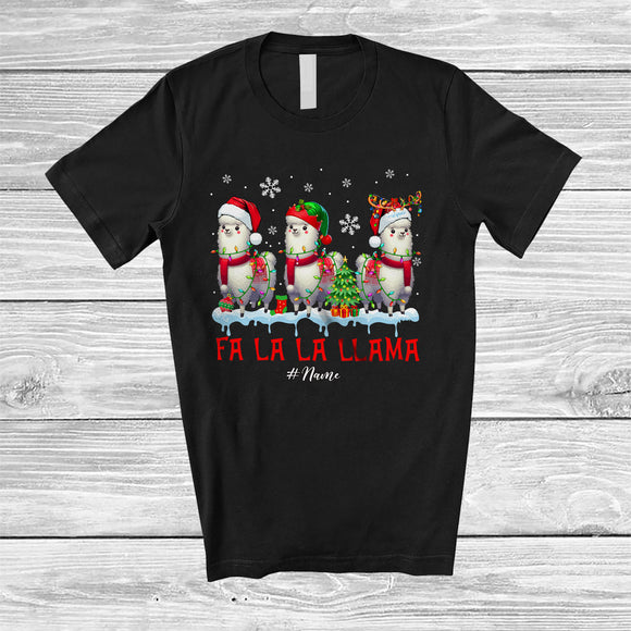 MacnyStore - Personalized Fa 3La Llama; Lovely Christmas Three Santa Elf Reindeer Llama; Family Group T-Shirt