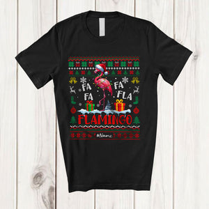 MacnyStore - Personalized Fa La Fla Flamingo; Joyful Christmas Sweater; Custom Name Santa Flamingo T-Shirt